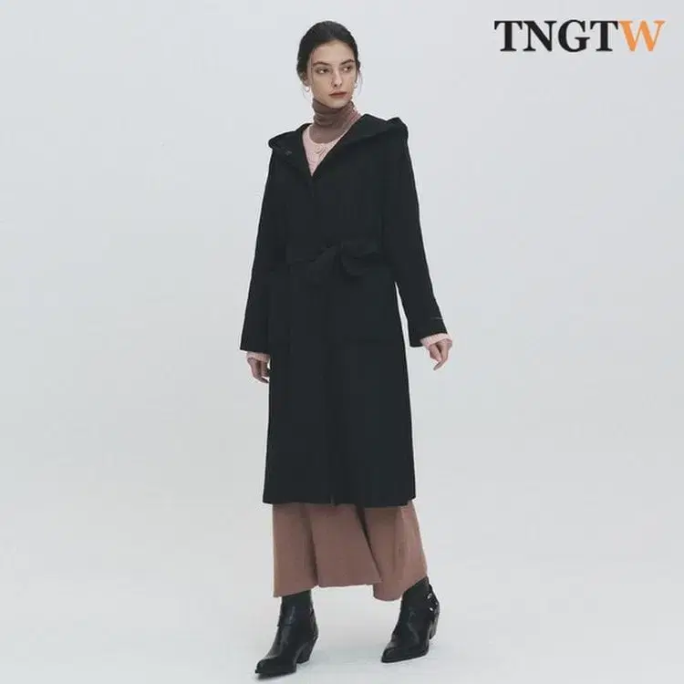 66) 22FW TNGTW 울 후드 포켓 코트 블랙