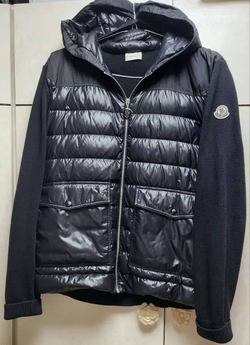 [Genuine] Moncler Knit Padded Jacket Hooded Zip-up Black XXL (Men) Limited Edition