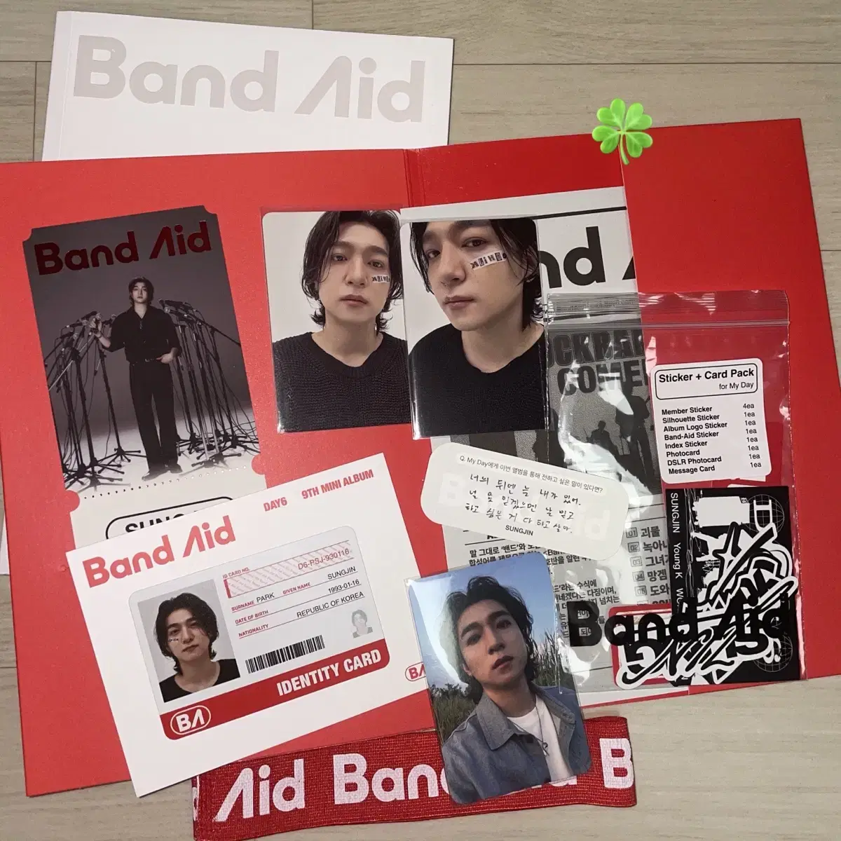 Band Aid unsealed album day 6 Sungjin set+Bloodmilk ld photocard+initially limited poster.