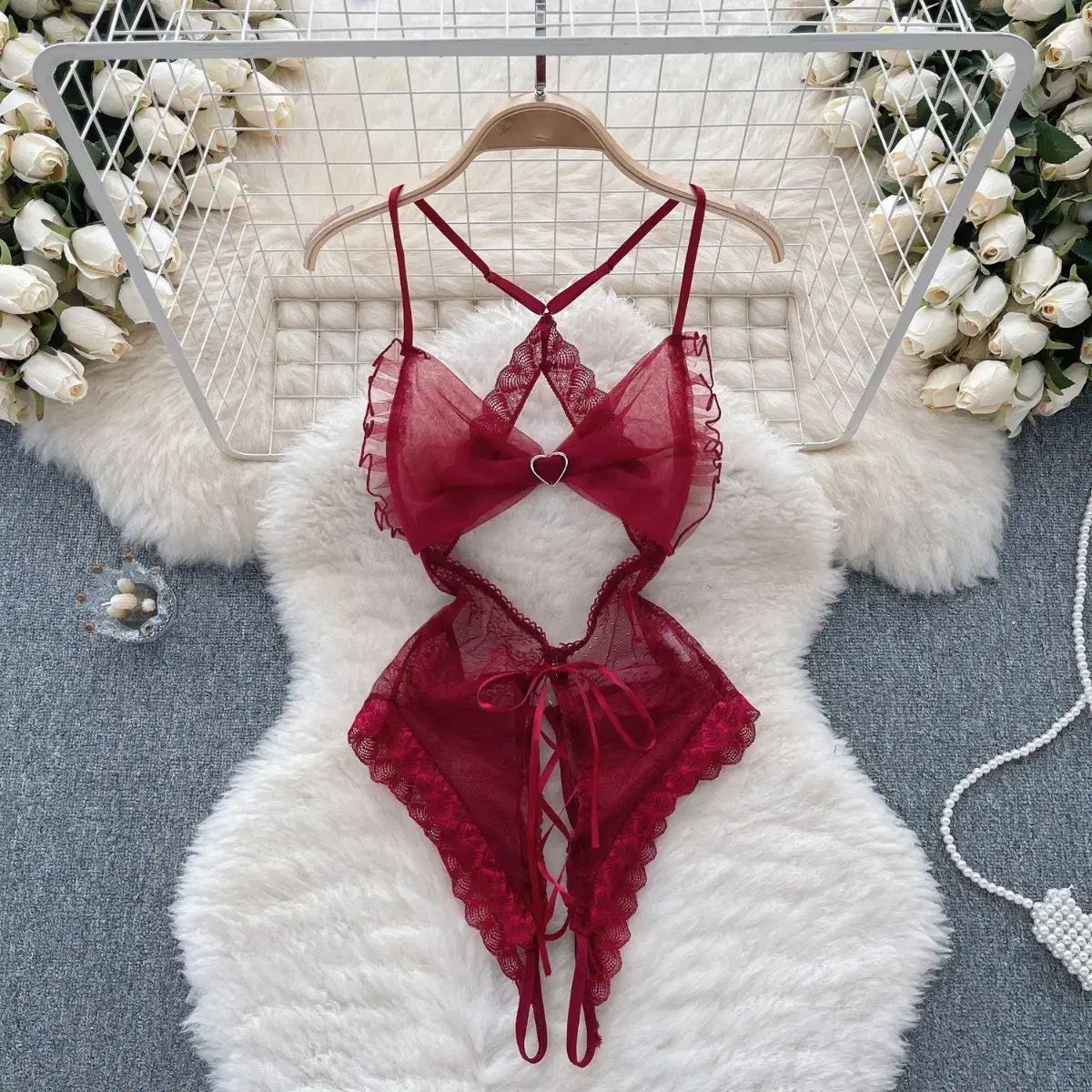 [New Arrival/Delivered] Red Sexy Lingerie Sleepwear Lace Slip Underwear Christmas