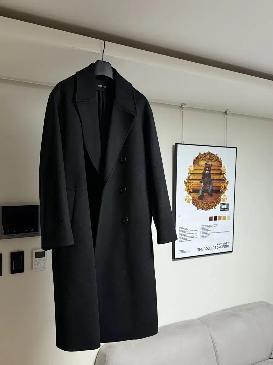 [L] Insilence Cashmere Double Long Coat in Black