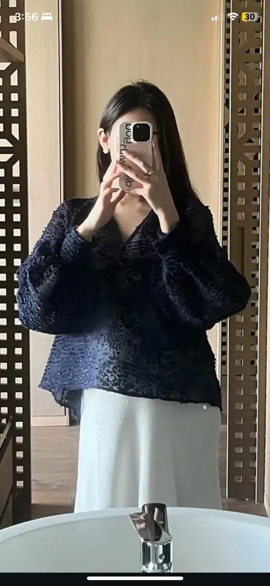 아상블라주 블라우스 새상품 fleur volume blouse navy