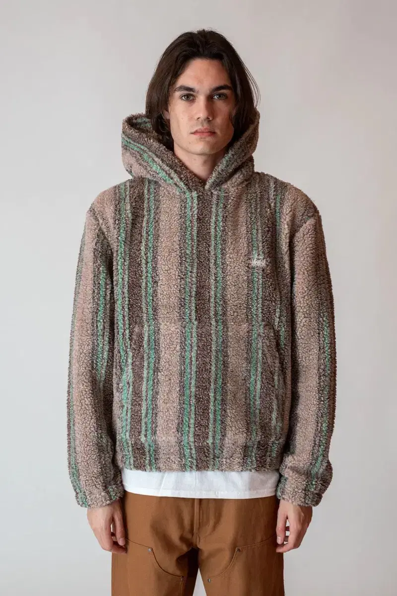 Stussy Sherpa Furry Striped Tan