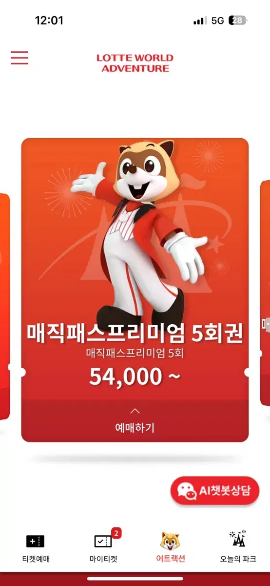 롯데월드 매직패스 11/17 5회권