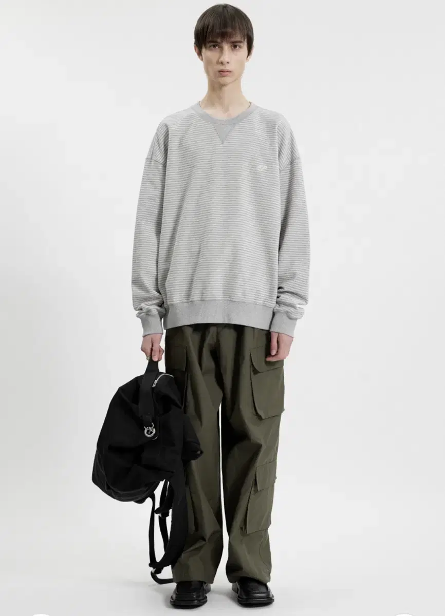 [L]Afterpray Man-to-Man Inside-Out Striped Sweatshirt Melange Gray