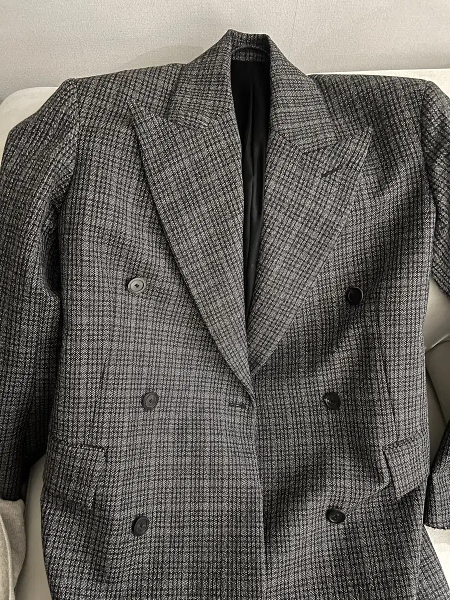 [M] Balenciaga Check patterned wool double coat