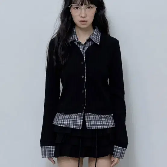 Fancyclub CHECK SHIRT LAYERED CARDIGAN