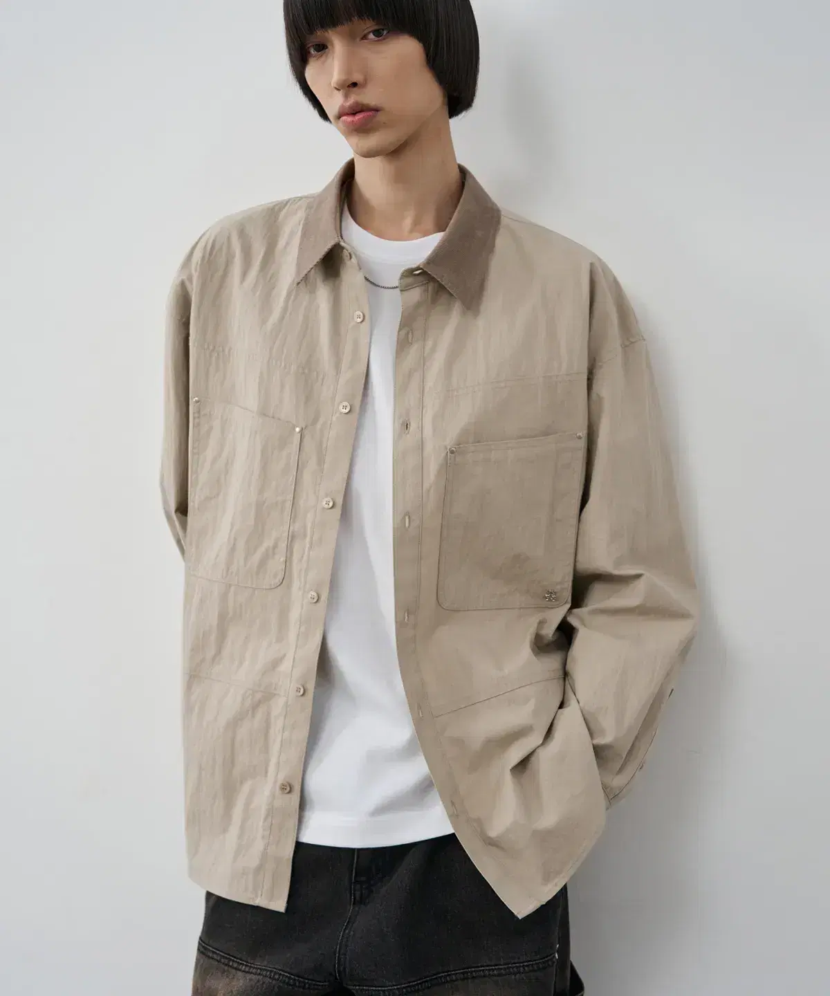 Alice Contrast Work Shirt in Ash Beige