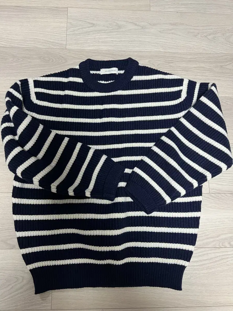 Union Blue Cask Wool Heavy Sweater Knit Navy Stripe XL