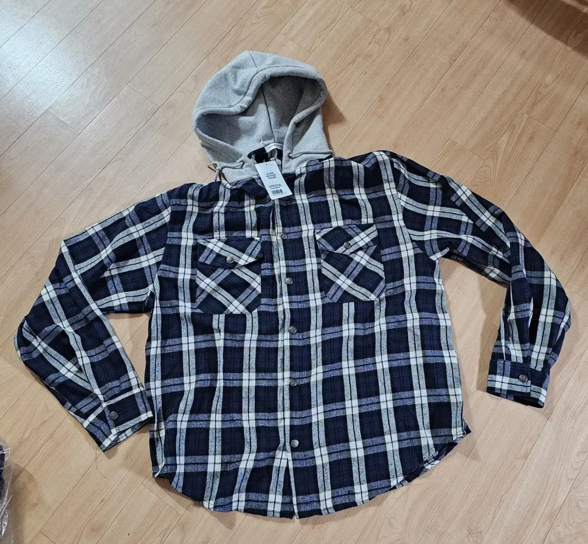 Slow Record House-- Hooded Check Shirt L New