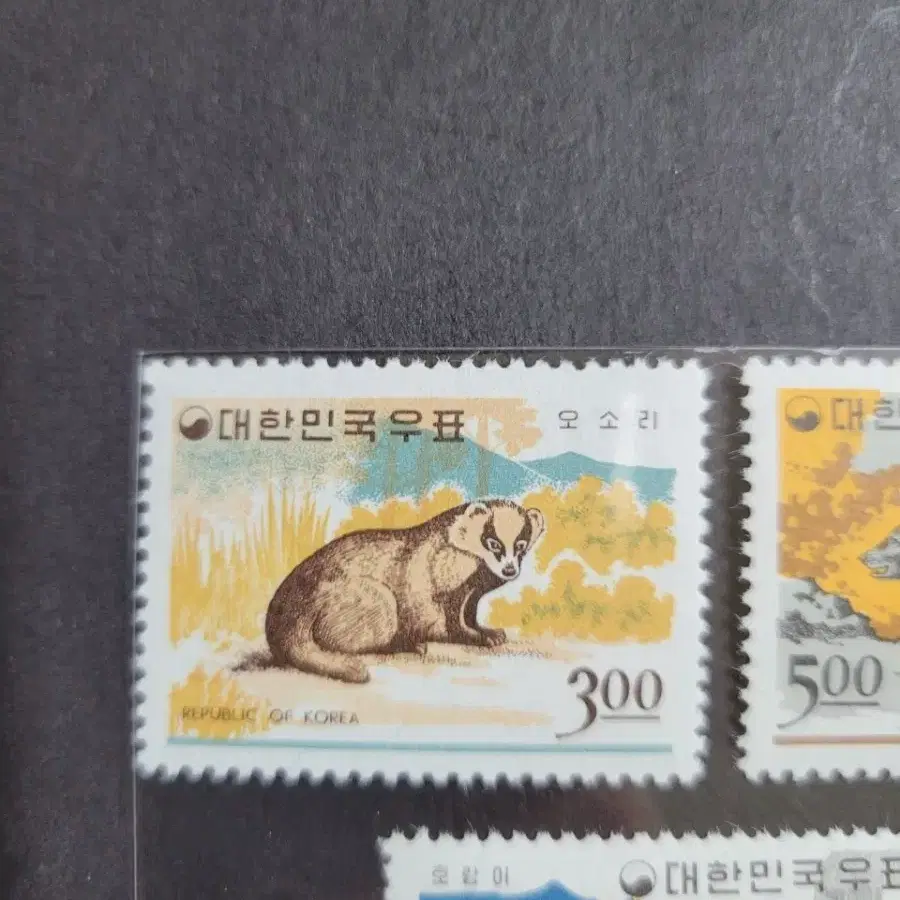 1966년 동물시리즈우표  4집 호랑이  곰  오소리  3종