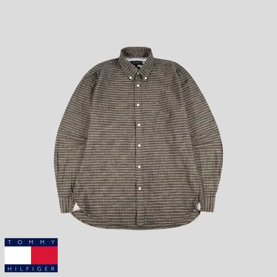 Tommy Hilfiger Brown Tonal Stripe Tommy Logo Cotton100 Button Down Regular Fit