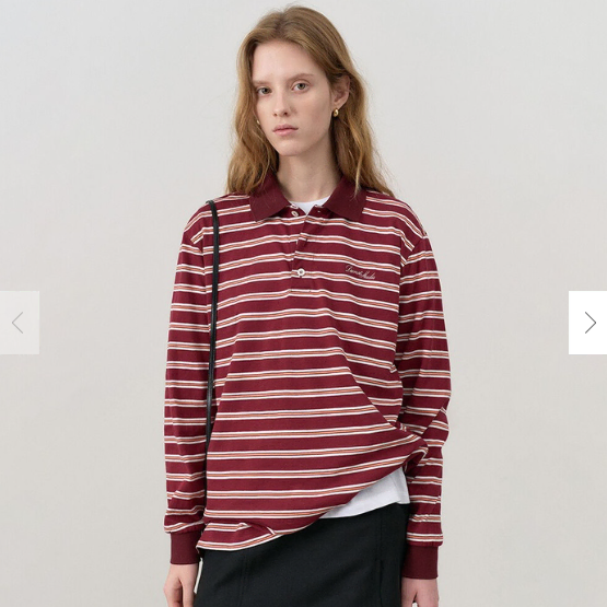 던스트 COLLARED T-SHIRT BURGUNDY STRIPE