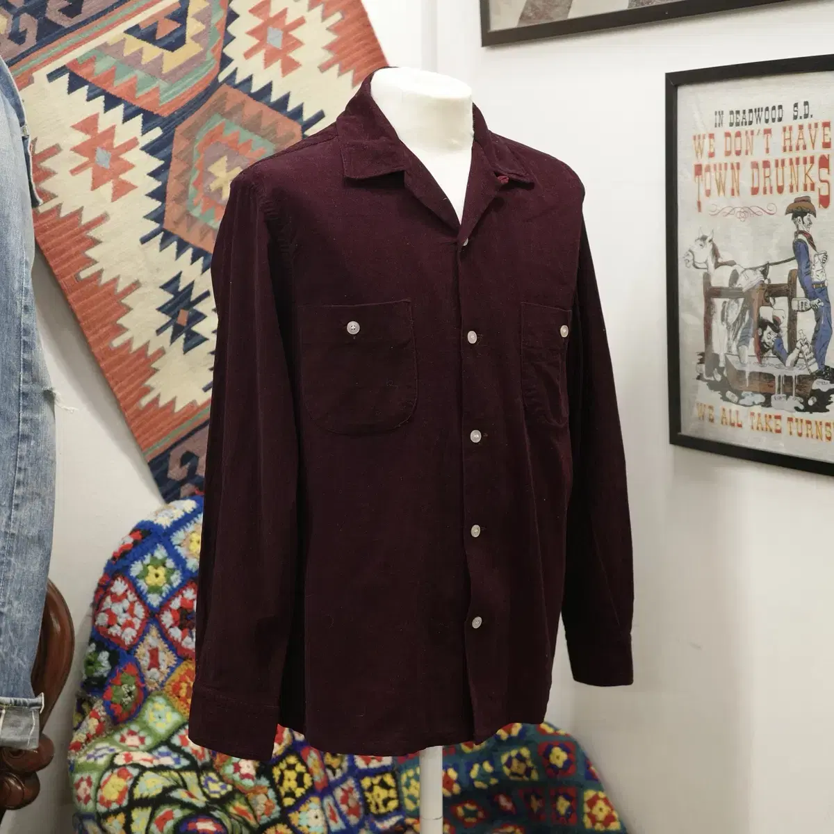 70s Burgundy Open Collar Cords Shirts