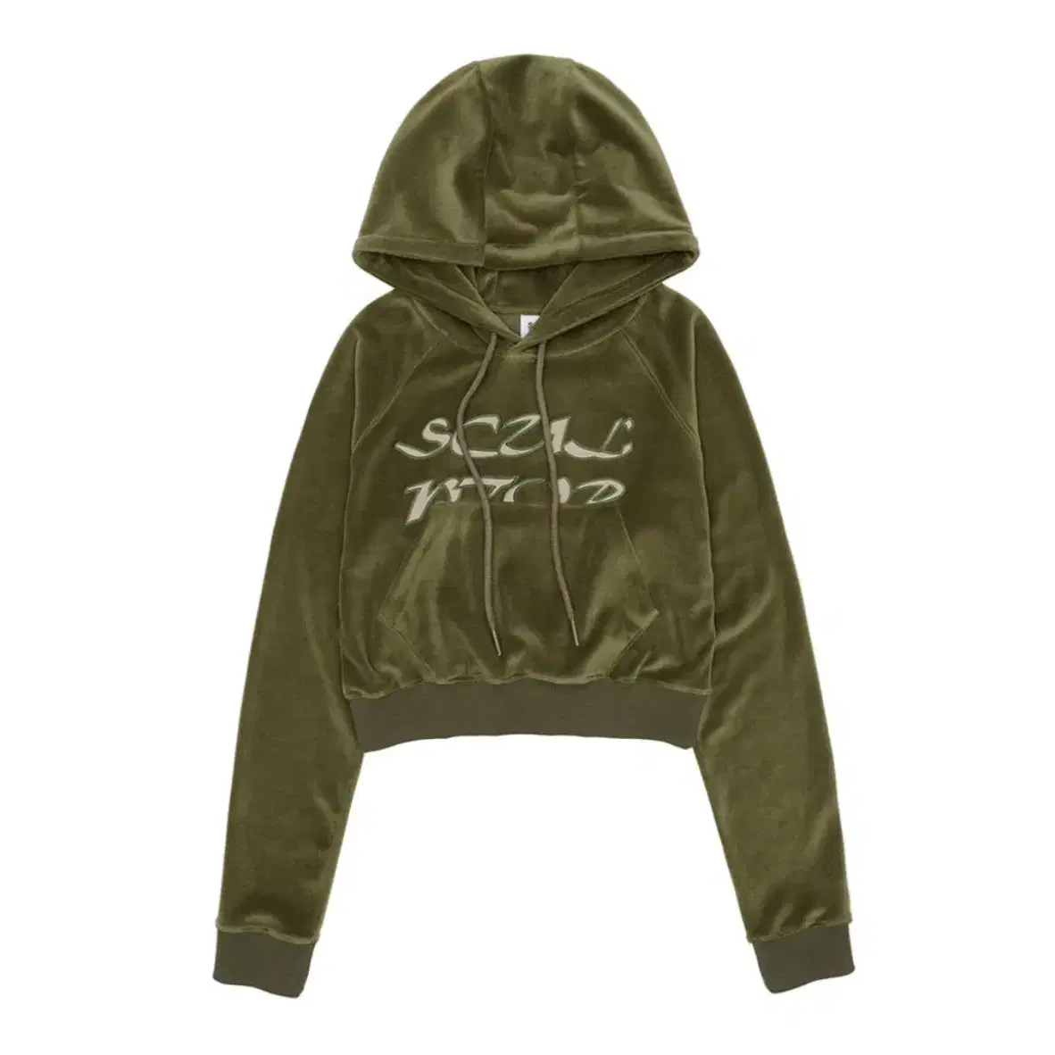 스컬프터 Velour Applique Crop Hoodie Sage