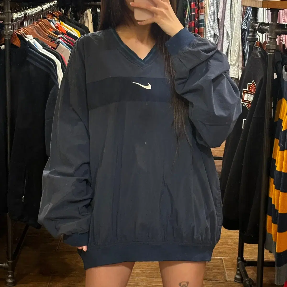 [HI] NIKE 나이키 네이비 브이넥 스우시 배색 웜업 (XL)