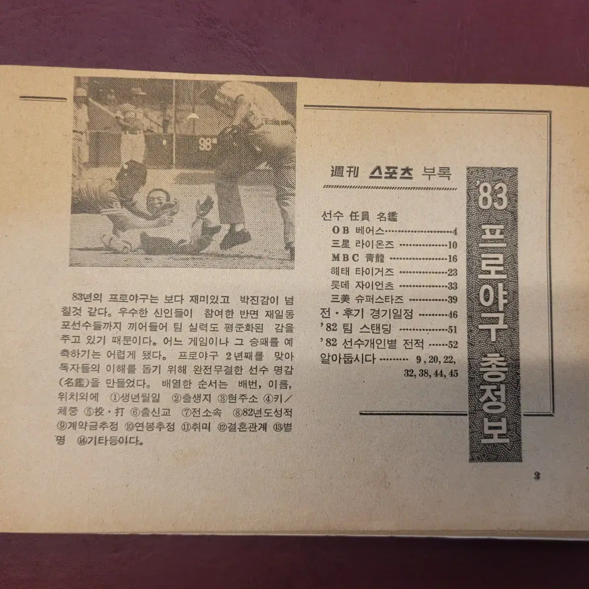 야구, 프로야구총정보, 일간스포츠부록