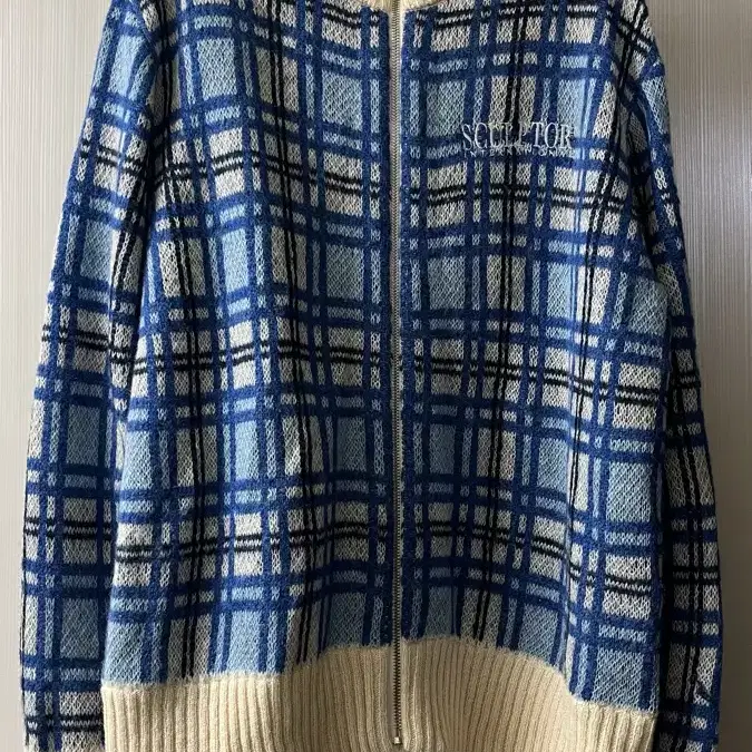 스컬프터 Mohair Check Zip-Up Multi Blue 모헤어