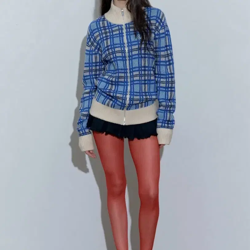 스컬프터 Mohair Check Zip-Up Multi Blue 모헤어