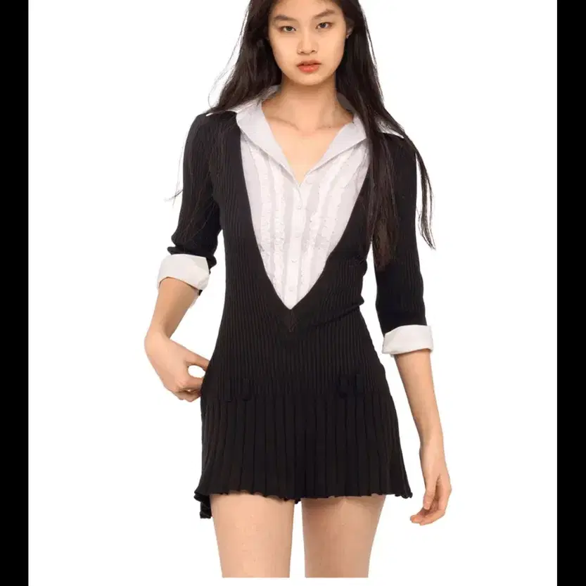 스위트칠링 V-NECK RUFFLE BLOUSE COLLAR DRESS