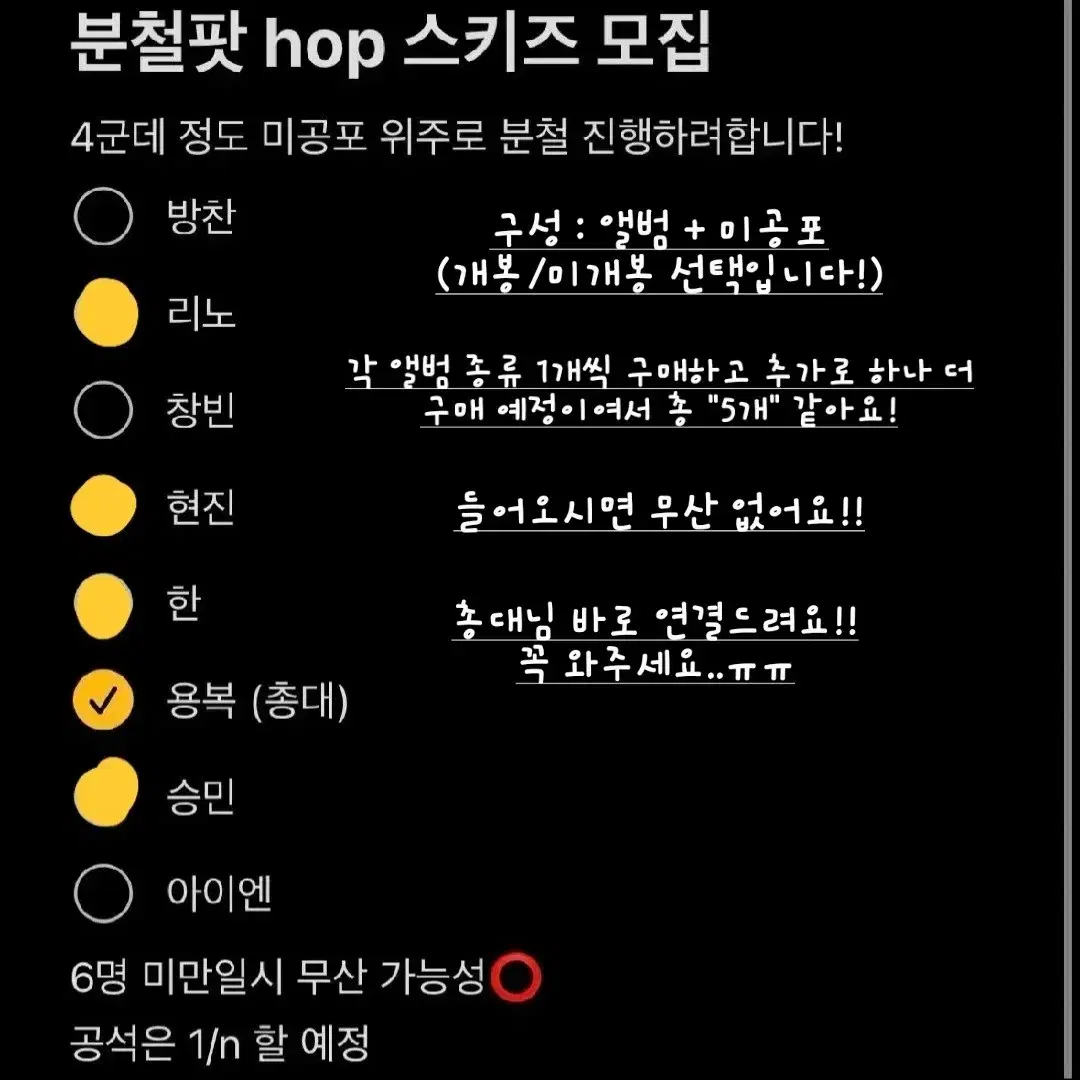 재배비 무료)스트레이키즈 스키즈 12월 HOP 합 컴백 스페셜 앨범 분철