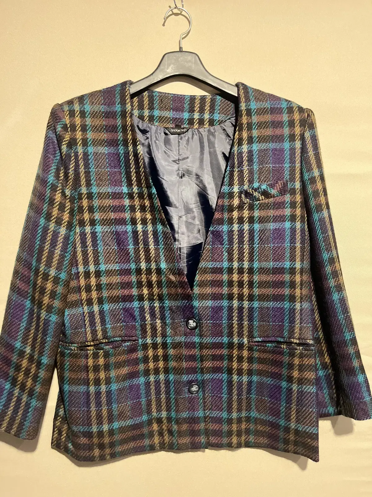 6ridge hige v-neck check blazer 만원샵