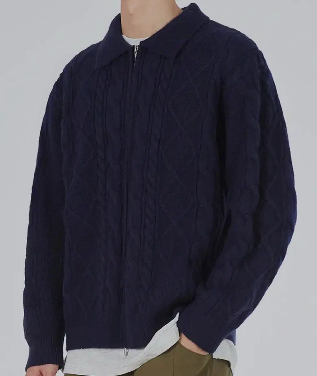 Kara Cable Knit Zip-up Navy