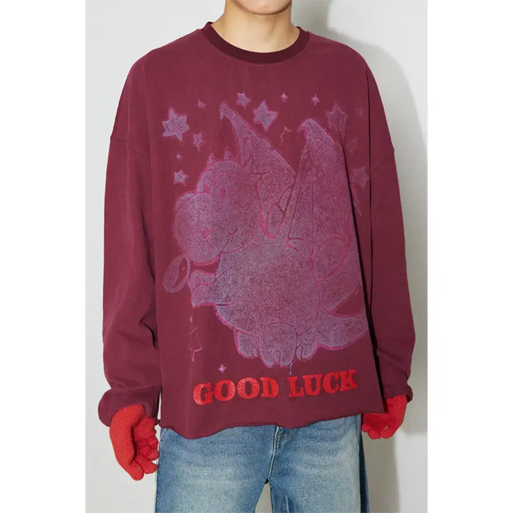 CONP Dragon T-Shirt GOOD LUCK Character Printed Long Sleeve Tee