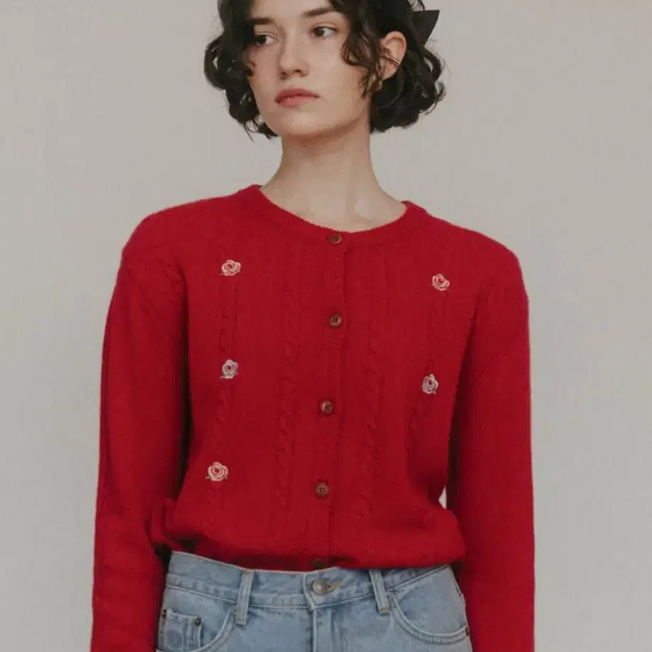 시엔느 Vintage Rose Cardigan (Red)