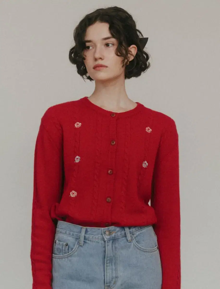 시엔느 Vintage Rose Cardigan (Red)