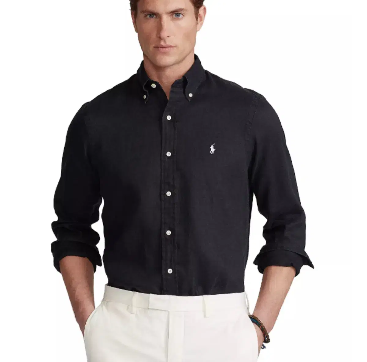 Polo linen shirt black classic fitL 105-110