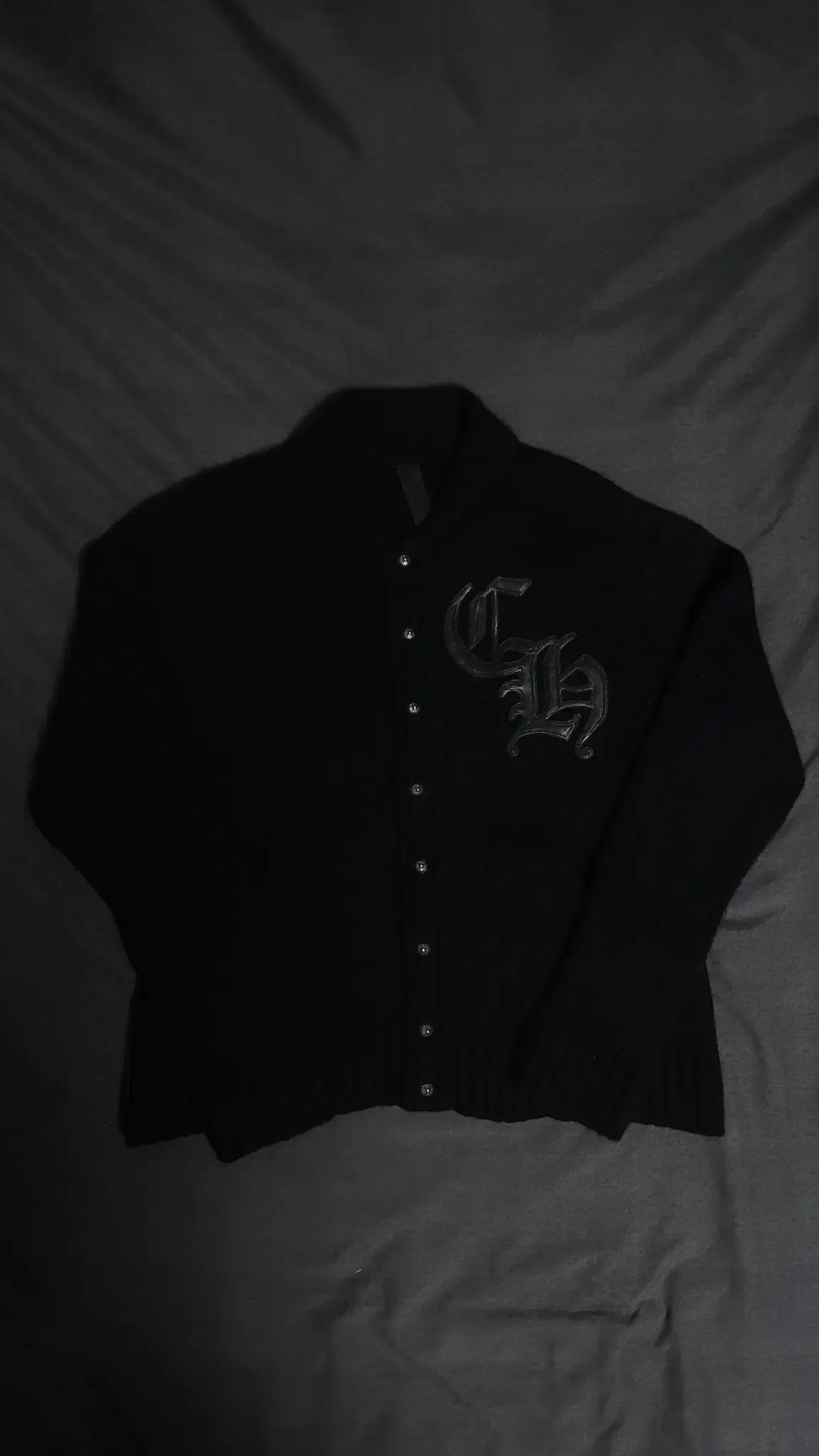 [L] Chrome Hearts CH Leather Patch Cashmere Cardigan Black