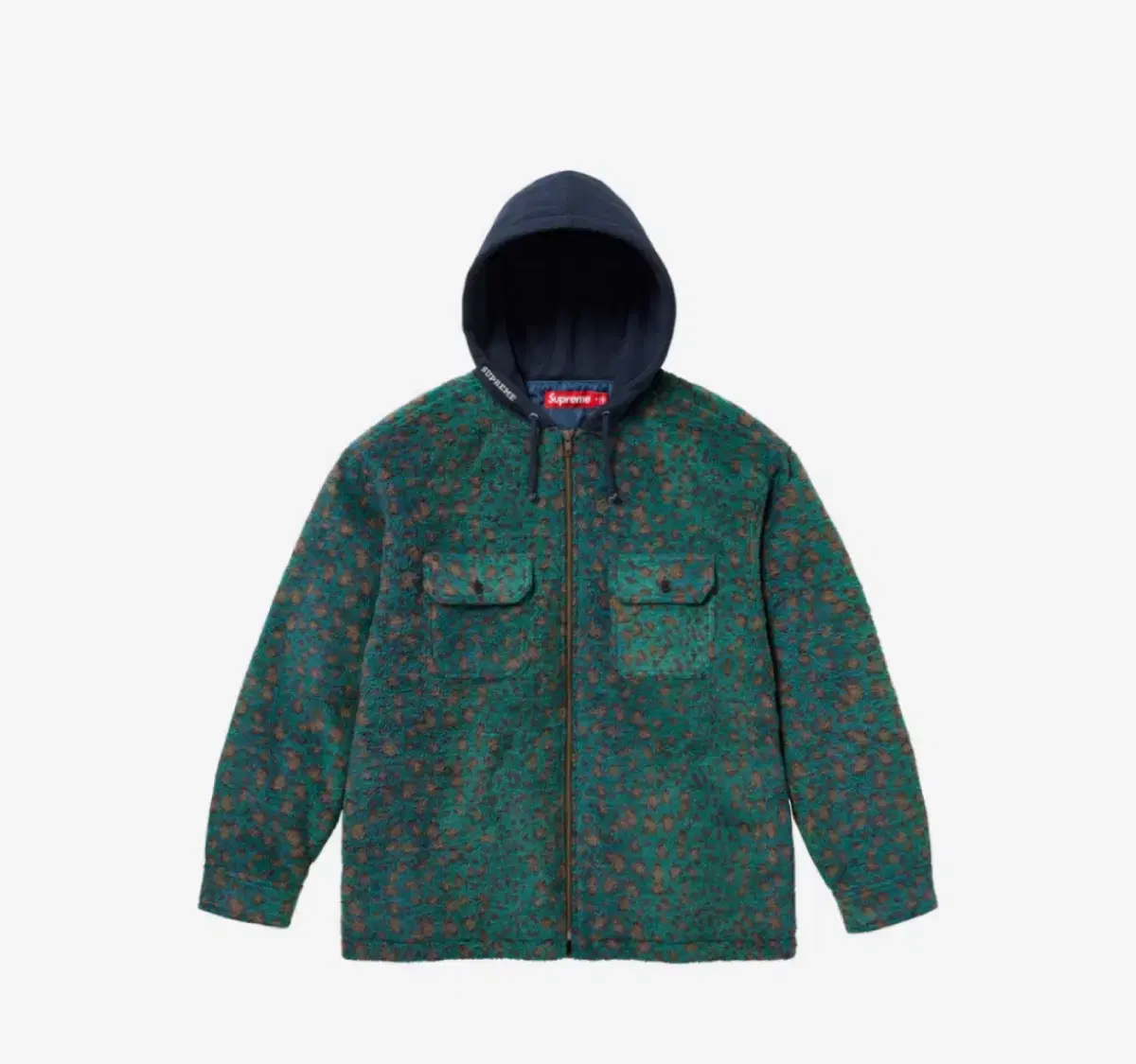 [L] Supreme Fleece Zip-up Hoodie Teal Leopard 23FW