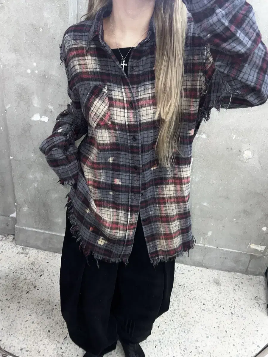 R13 Alsaltine Distressed Bleached Flannel Shirt