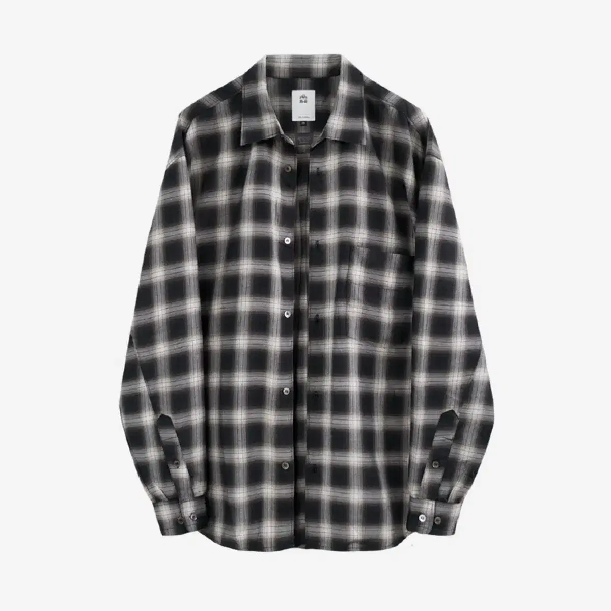 [2] Polyester loose check shirt black white 23FW