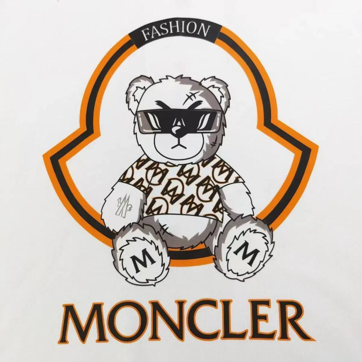 Moncler 재미있는 곰 인형 패턴 순면 크루넥 화이트 맨투맨{M