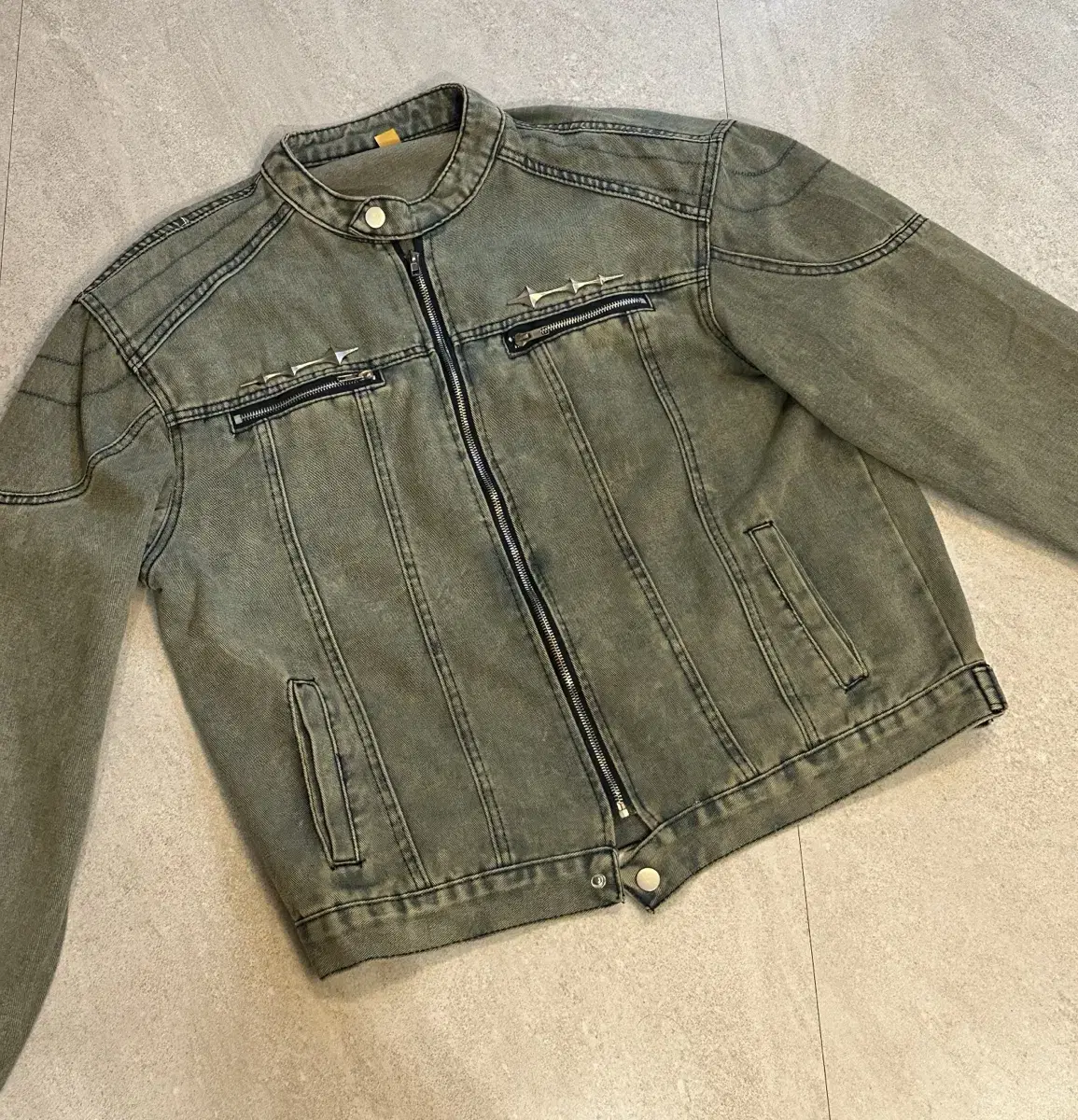 Washed Denim Jacket with Shoulder Pads (FREE)