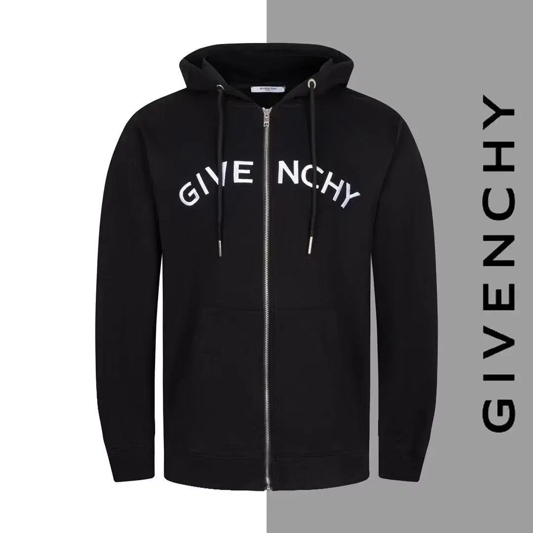 GIVENCHY 클래식 레터링 자수 스트링 블랙 후드 재킷