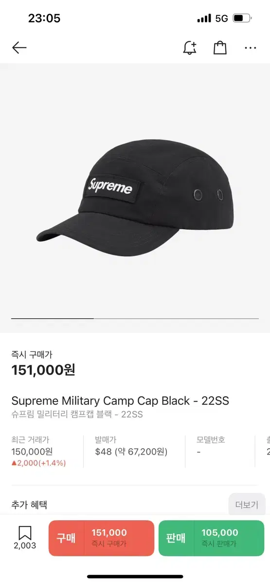 Supreme Military Camp Cap Black - 22SS