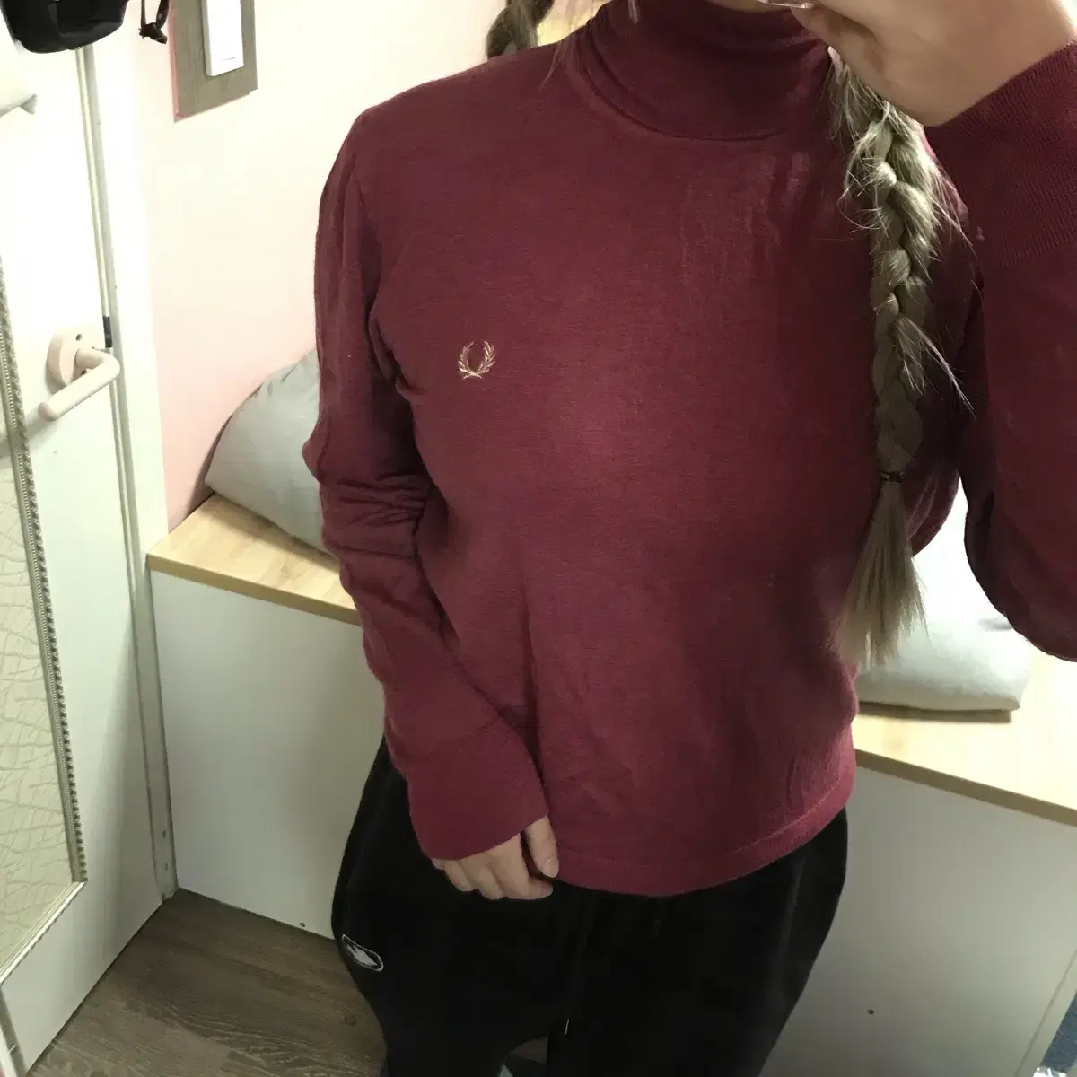 Fred Perry Burgundy Neck Pola Polati Turtleneck