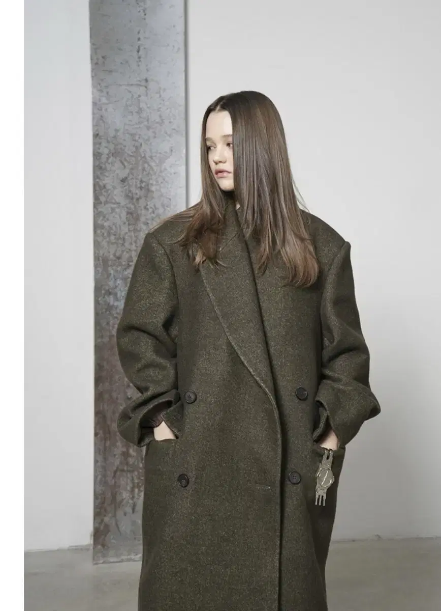 New arrivals)YIYAE Yiye Classic Double Overcoat Khaki