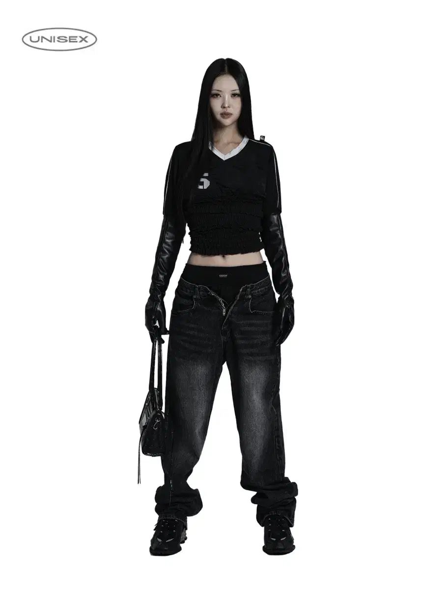 오도어 나스 데님 Nas raw wide denim in black