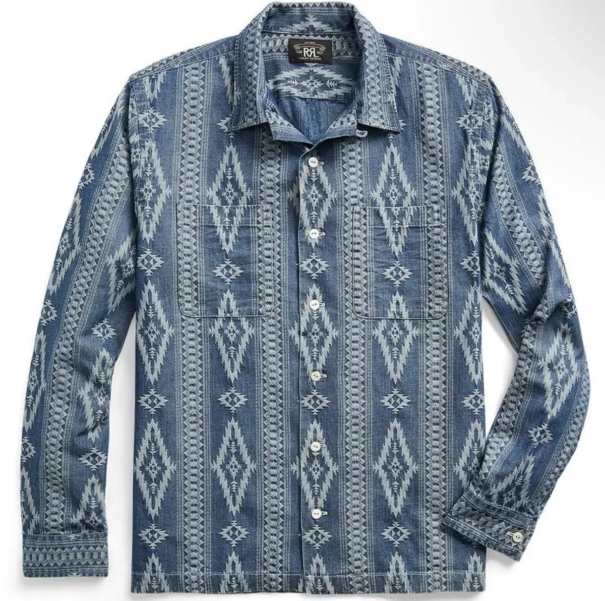 DRL RRL Indigo Jagged Campshirt in size L for sale.