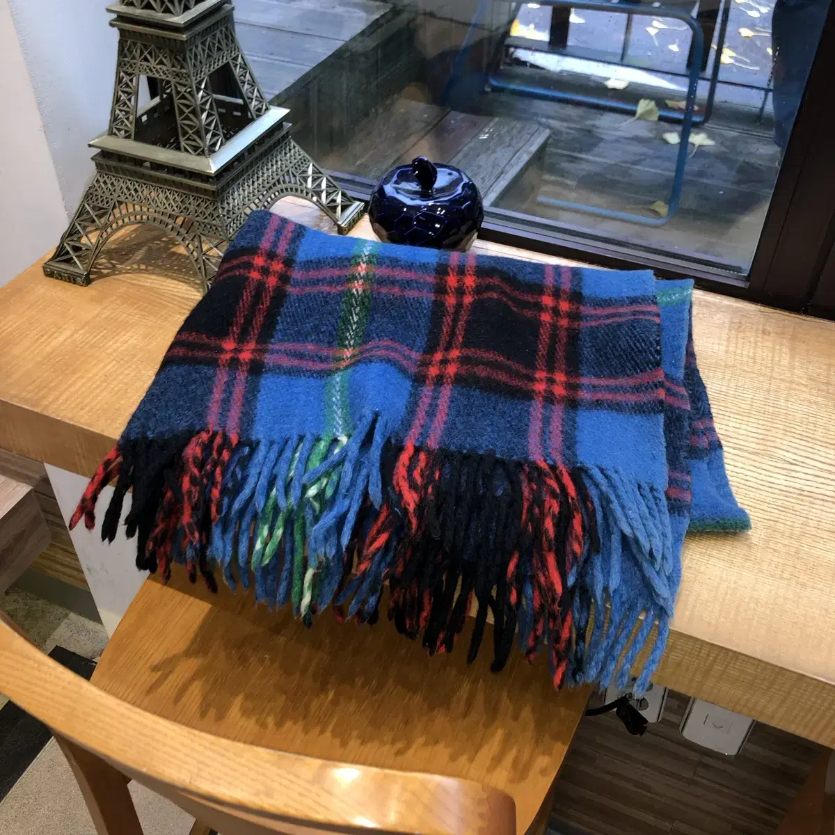 Vintage Blue check wool blanket