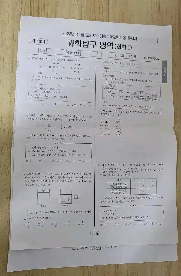 2023 11월 더프 화학1 모의고사