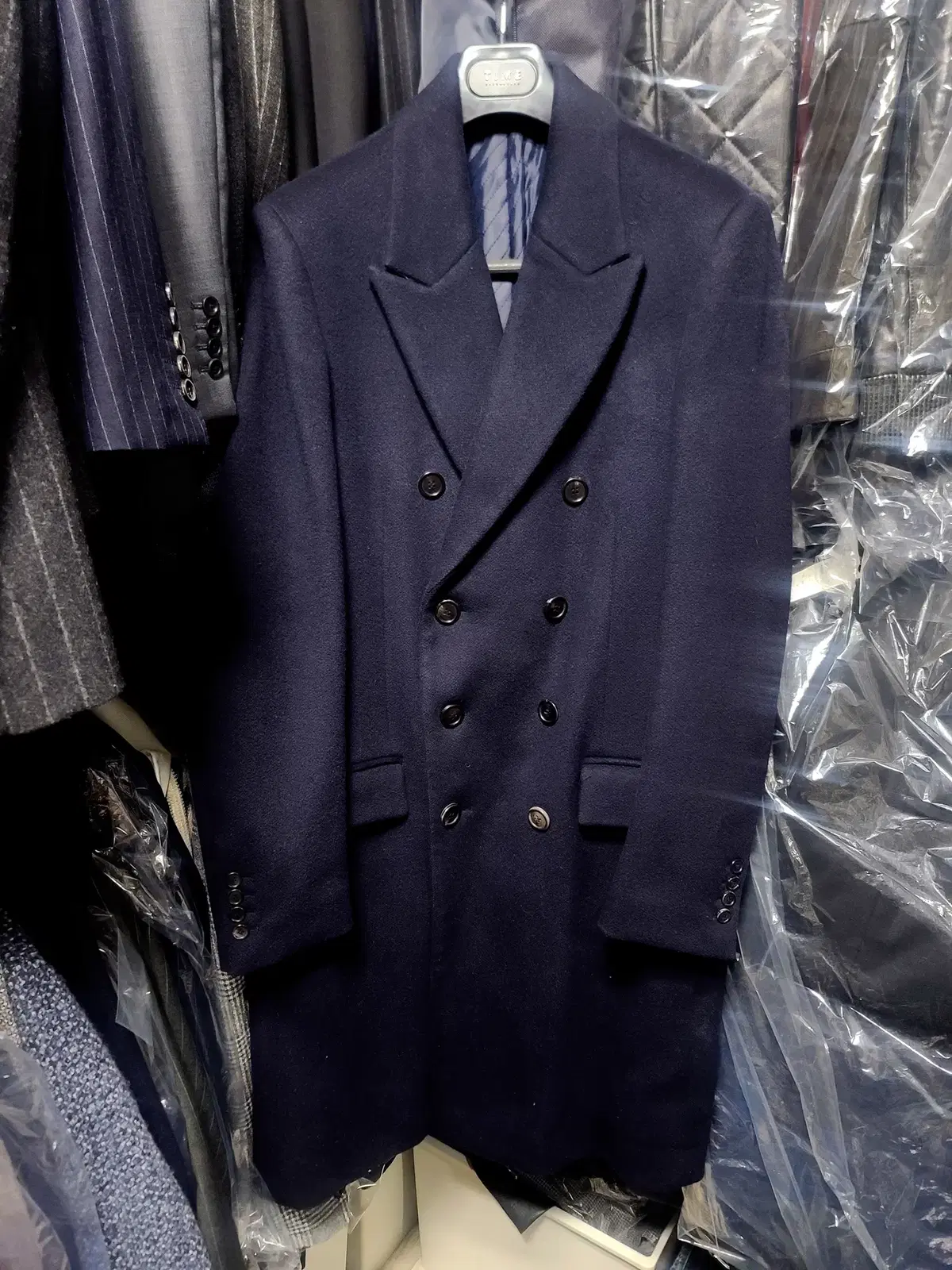 Solid Homme / Wool Cashmere Navy Double-breasted Polo Coat / 105