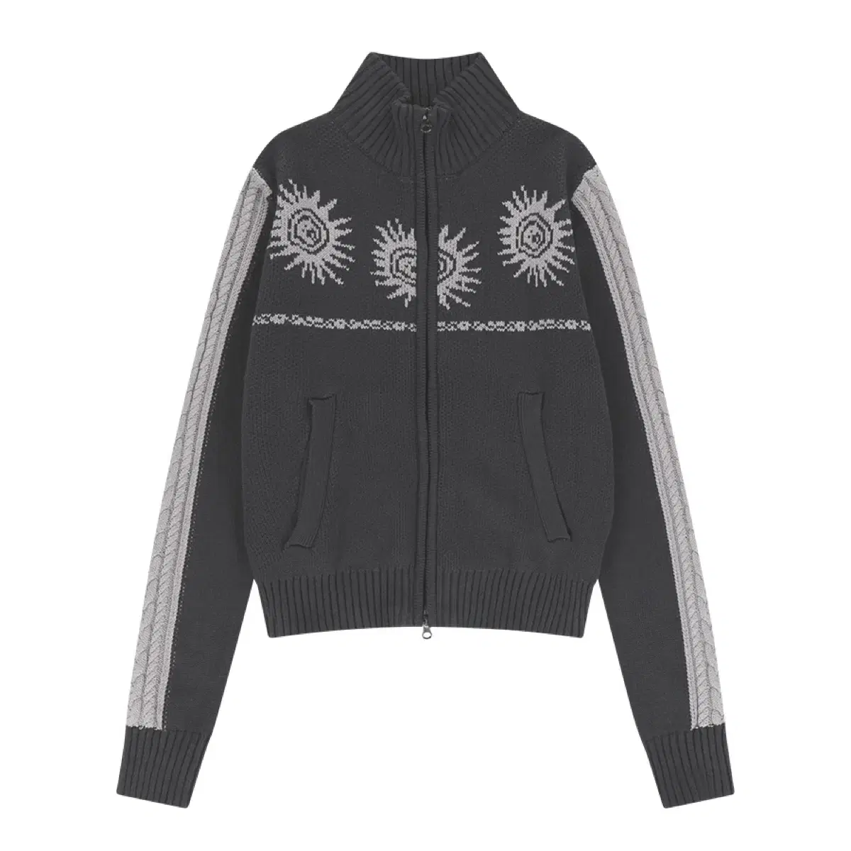 아캄 Sun Jacquard Zip-Up Sweater