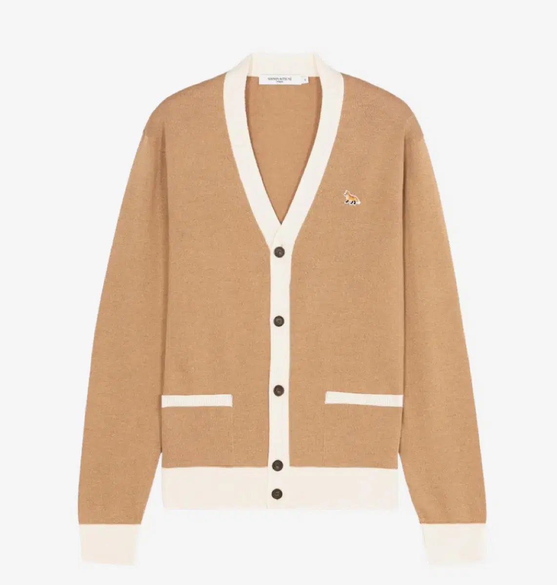 [Tried on three products] Maison Kitsune Baby Fox Bicolor Cardigan XXL for sale.