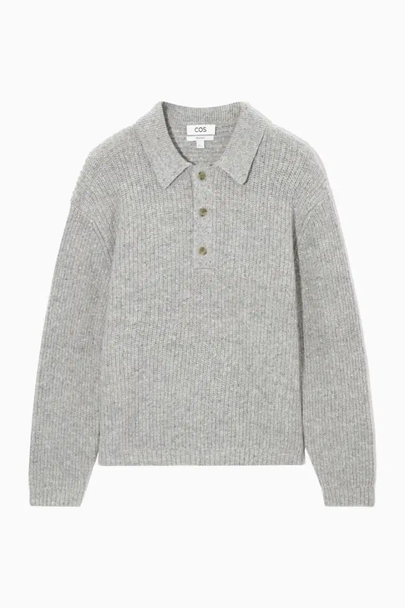 COS Ribbed wool-cashmere blend polo shirt knit light gray melange