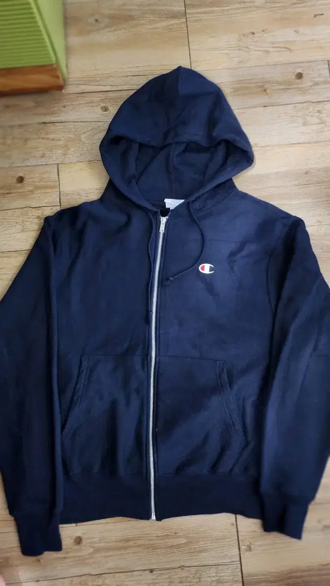 Champion Hooded Zip Up Navy Gon Brushed Wrist Small Logo